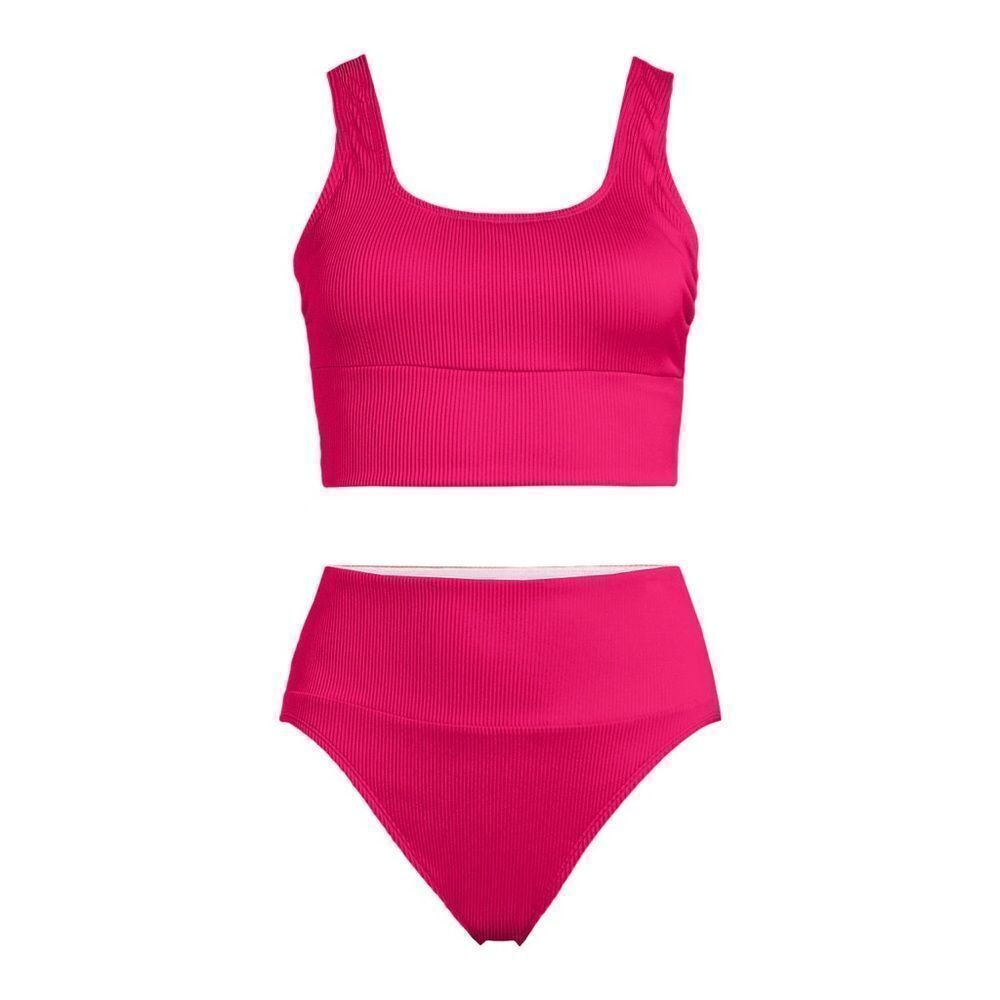 Land's End Plus And Regular Tankini Top Tuggless Swim Set Coral Ruby Ottoman Var